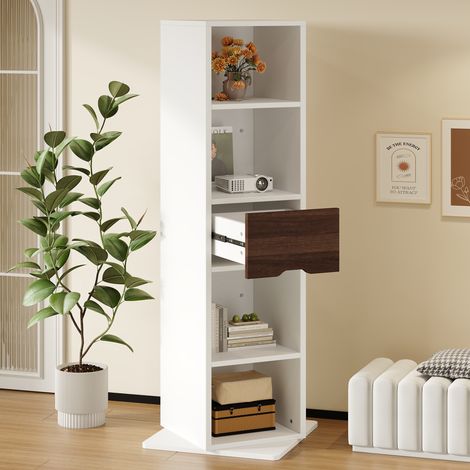Armoire vitrine pivotante 45x45x168 cm en MDF blanc avec miroir, gain de place pour entrée – MEUBLIV (1/5)