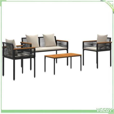 Ensemble de mobilier d'extérieur - FAFEICY - 42025226 - Noir et blanc crème - Rotin PE - Coussins 3D amovibles (1/5)