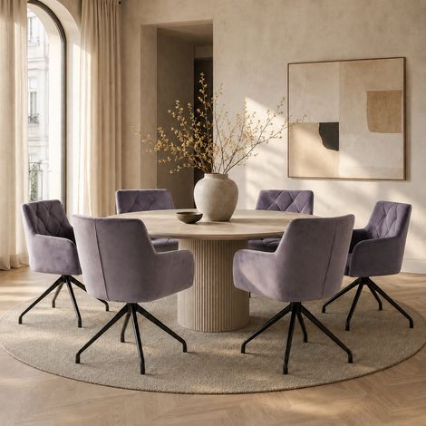 Set de 6 chaises de salle à manger à motif losange, velours, accoudoirs, pieds en métal, gris anthracite (1/5)