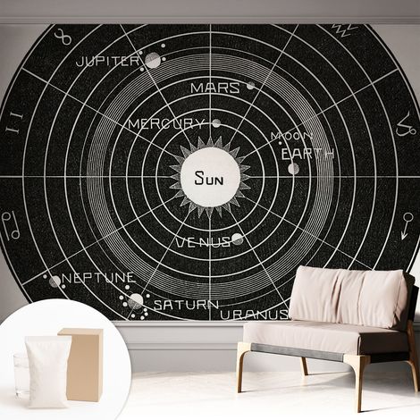 Papier peint intissé mural classique avec imprimé motifs décoratifs design élégant non‑tissé Diagramme cosmique 312x219 cm (1/5)