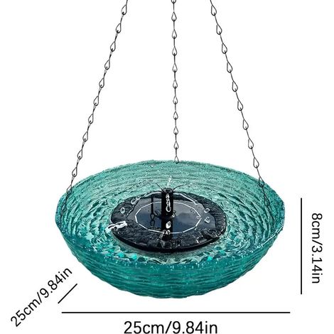 (Bleu) Bain d'oiseaux d'extérieur suspendu, fontaine solaire à bulles pour colibris, bassin pour balcon ou terrasse (1/2)