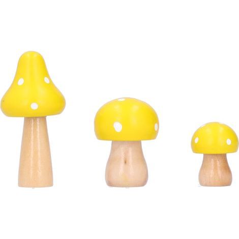 3 Pièces Décorations de Bureau Champignons Mignons en Bois pour Maison et Bureau - Jaune (1/5)