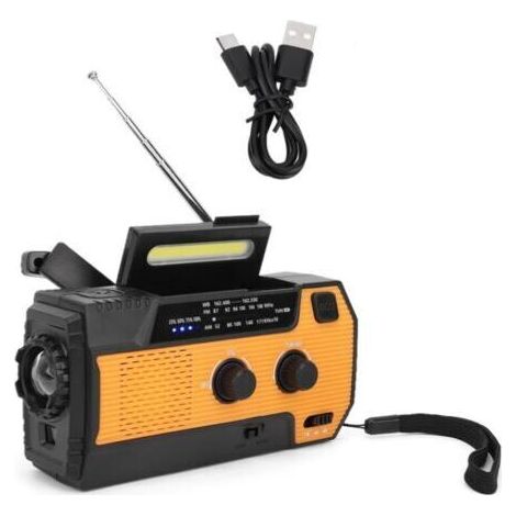 couleur orange,Radio Solaire, Radio météo d'urgence AM/FM à manivelle, avec Dynamo, Chargeur USB Rechargeable 4 000 mAh, Alarme SOS, Lampe Torche LED, pour la Maison, Le Camping et la randonn