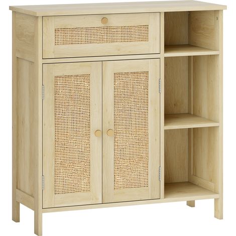 Buffet bohème avec rotin MIRANDA effet bois clair (1/5)