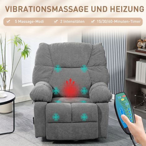 Fauteuil relaxant inclinable pivotant massant avec fonction massage, 4 rangements latéraux et télécommande, gris anthracite (1/4)