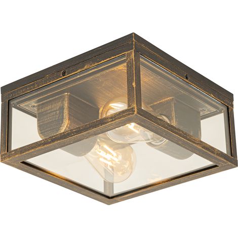 QAZQA Lampada da soffitto charlois - Industriale - Alluminio,Vetro - Oro/Ottone - Quadrato Max. 2 x Watt (1/5)