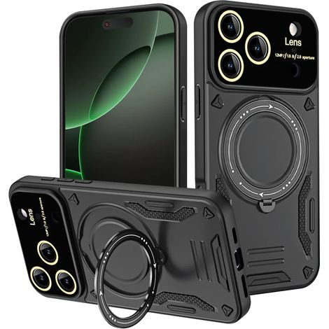 (Noir, iPhone Air) Coque de téléphone magnétique rotative à 360° antichoc avec protection pour objectif et caméra (1/4)