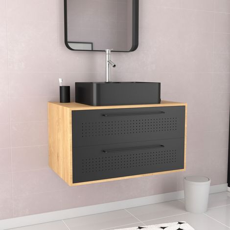 Mueble de baño 2 cajones + lavabo rectangular - Uby 80cm