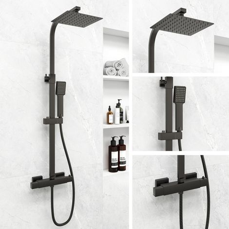 Biubiubath Bathroom shower thermostatic mixer shower square black faucet set adjustable (1/5)