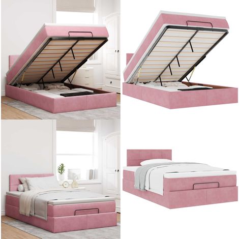 vidaXL Ottoman-Bett mit Matratze Rosa 120x200 cm Samt (1/5)