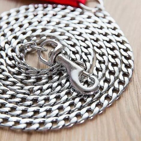 Beißfeste Hundeleine aus Eisenkette mit schnittfester Schaumstoffpolsterung, geeignet für kleine, mittlere und große Hunde. Metallkette: 4 mm Durchmesser, 1,8 m lang. (1/5)