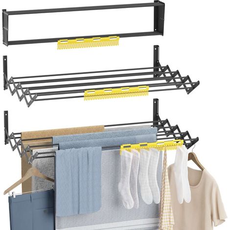 Newlux Tendedero Plegable Pared Negro Wall V80 (80 x 60 x 19 cm) con capacidad para 9 m / 12 kg