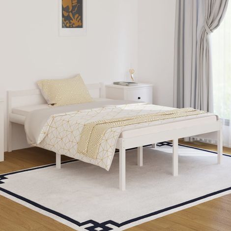 Lit adulte pour 2 personnes, Structure de lit, Assemblage Facile, Blanc Bois de pin massif 140x190 cm OIB9897E (1/5)