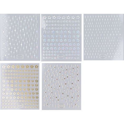 feuilles d'autocollants pour ongles en relief, fleurs en forme d'étoile, autocollants décoratifs dorés auto-adhésifs (1/5)