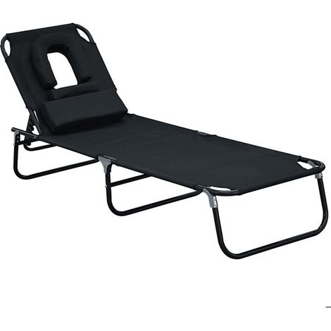 Chaise longue - Inclinable 3 pieds - Ouverture visage lecture - Pliable - Tissu Oxford anti-UV (1/5)