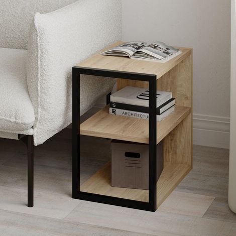 Tavolino Echo con ripiano e dettaglio frontale nero colore rovere (1/5)