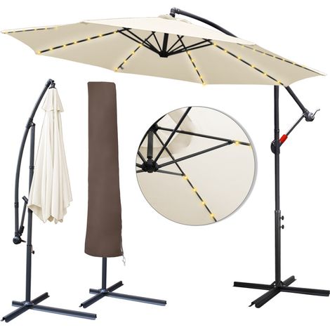 Parasol 3m avec LED et housse de protection Parasol pivotant en aluminium Jardin Terrasse Balcon Beige (1/5)