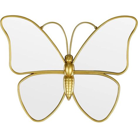 Espejo de pared decorativo con forma de mariposa y marco de plástico dorado - 31 x 25 cm (1/5)
