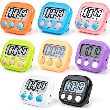 8 Pièces Minuteur de Cuisine Magnétique avec Grand Écran LCD, Digital Time Minuteur avec Compte à Rebours, Minuteurs Numériques Magnétiques pour Cuisson Douche Sport (1/5)