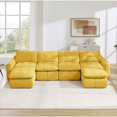 Sofá modular en U de 4 plazas, 334 x 160 x 68 cm, chenilla amarilla OKMYHOME (1/5)