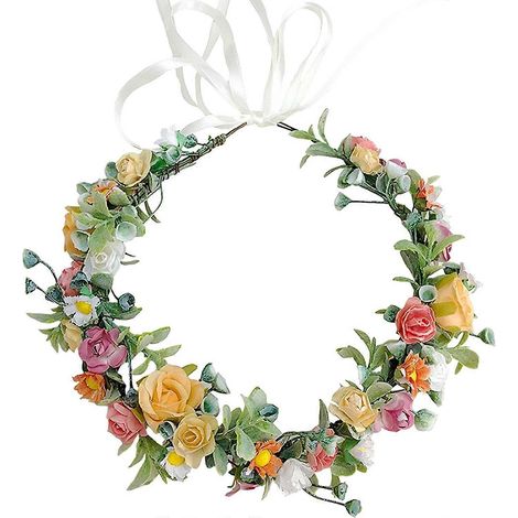 Couronne de fleurs roses 2024, serre-tête fleuri, couronne de fleurs bohème colorée pour mariée (1/5)