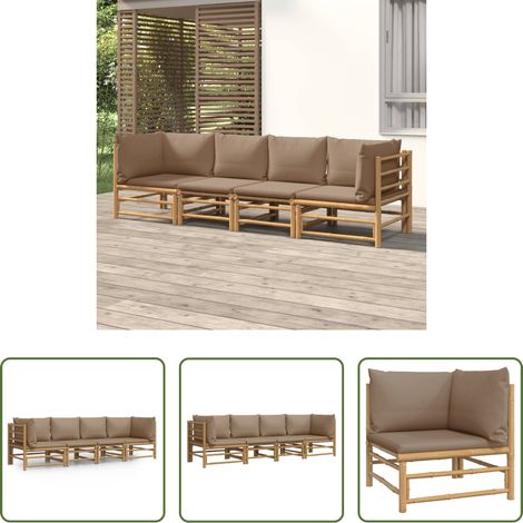 Salon de jardin -  Salon de jardin 4 pcs avec coussins taupe bambou (1/5)