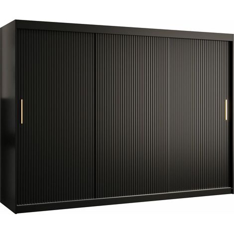 Armoire Anulio II, Noir, 200x250x62cm, Portes d'armoire: Coulissantes, Nombre d'étagères: 9