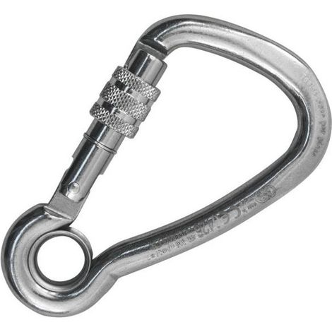 Mousqueton asymétrique à oeil avec vis de sécurité inox A4 - Diamètre: 10