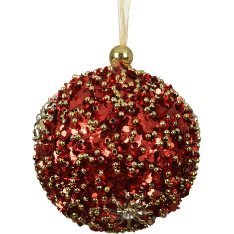 pallina di natale in foam glitter con manico D 8 cm rosso natalizio Peraga Christmas