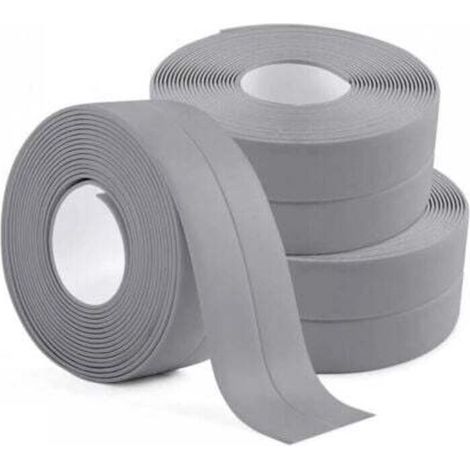 3 rouleaux de ruban d'étanchéité étanche, gris, scellage de salle de bain, ruban de calfeutrage auto-adhésif en PVC pour cuisine, salle de bain, baignoire (1/4)