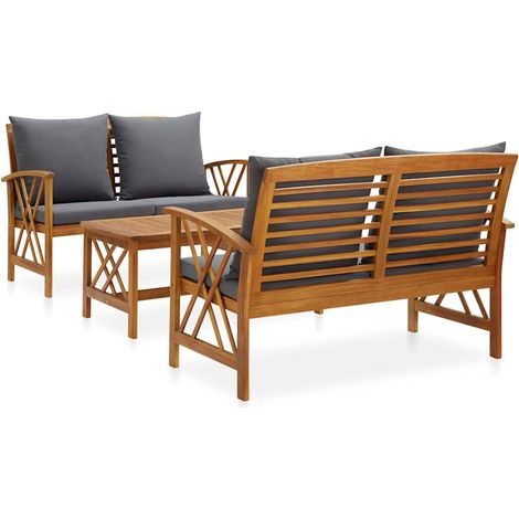 Muebles de jardín 3 piezas con cojines madera maciza de acacia vidaXL