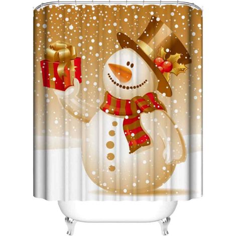 4 pièces ensemble rideau de douche, tapis de sol, porte-serviettes, motif Père Noël bonhomme de neige, polyester imperméable (1/5)