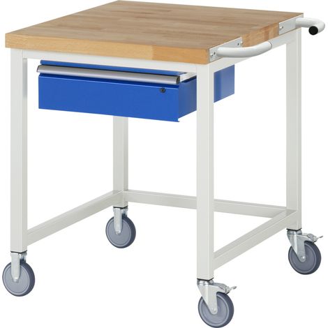 Werkbank B750xT900xH880mm Buche massiv lichtgrau enzianblau 1 Schubladen RAU (1/4)