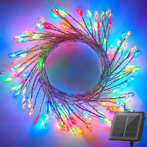 Guirlande solaire pour extérieur, 3 m, 100 LED, étanche, 8 modes de feux d'artifice, éclairage de balcon, pour arbre, terrasse, fête de Noël, décoration de mariage (blanc chaud)