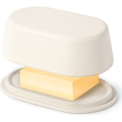 Beurrier moderne extra-large blanc crème avec couvercle anti-odeur Lave-vaisselle et micro-ondes Idéal pour ranger 250 g de beurre au frigo (1/5)
