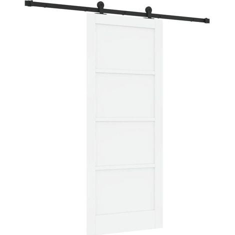 Porte coulissante, noir et blanc, 83 x 202 cm, bois de pin massif.