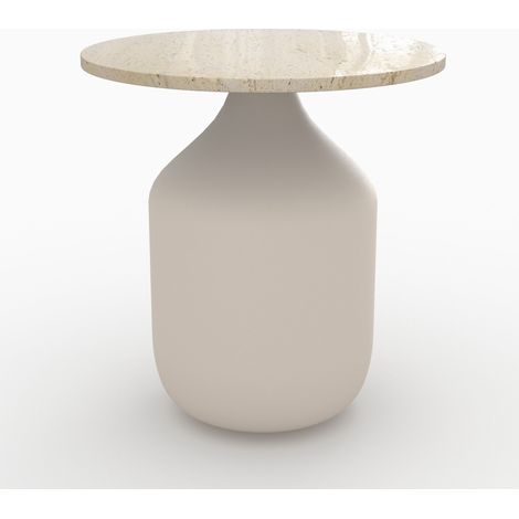 Mesa auxiliar redonda de travertino y metal beige - Louison