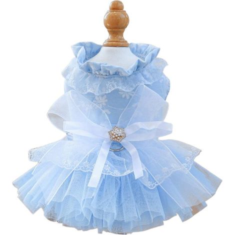 Hellblaues, besticktes Hundekleid aus Tüllspitze, Prinzessinnenkleid – Größe M