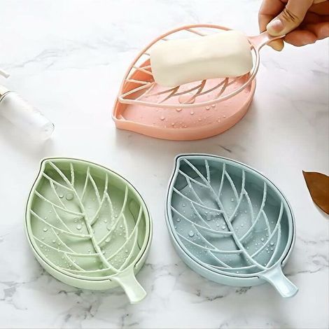 Porte-savon de douche en forme de feuille de porte-savon 3 couls avec plateau de vidange Porte-savon à la mode pour douche Kitchen3 Pack (1/5)
