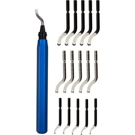Juego de 16 cuchillas rotativas para desbarbar, con mango de aleación de aluminio y cuchillas de 43 mm/47 mm para madera, plástico, cobre y acero. (1/5)