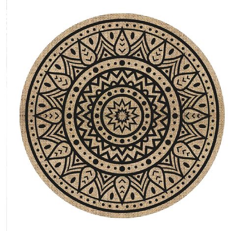 Set de table rond en toile de jute mandala noir 38 cm (1/2)