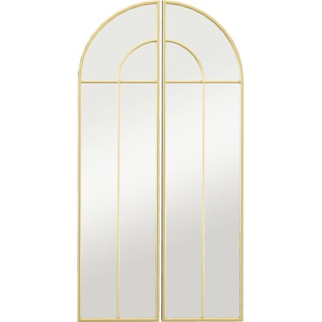 Miroir mural cintré 30x120 cm, grand miroir déco avec cadre en métal doré, pour séjour, chambre, couloir (1/5)