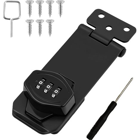 Verrou rotatif à combinaison sans clé, loquet coulissant à 3 chiffres, loquet de sécurité antivol noir, pour armoires, tiroirs, classeurs, garage, porte de grange (10,2 cm) (1/5)