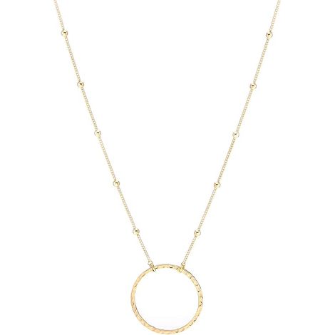 Collier pendentif rond plaqué or 18 carats, longue chaîne à perles satellites, bijou pour femme, délicat collier géométrique à breloque cercle ouvert martelé Karma (1/5)