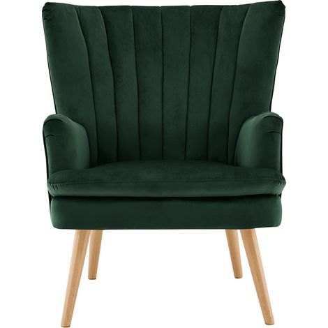 Fauteuil + tabouret en velours vert foncé (1/5)