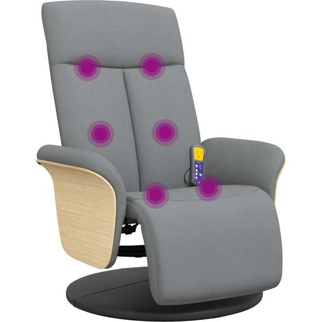 Poltrona Reclinante Massaggi Poltrona Relaxo Poggiapiedi Grigio Chiaro Tessuto (1/4)
