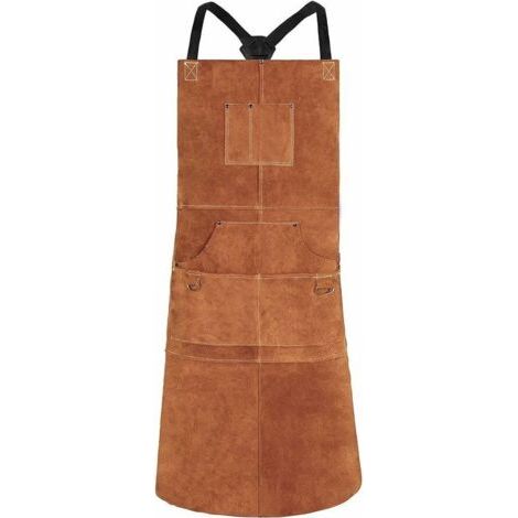 Tablier de Soudure, Tablier de Travail en Cuir de Vachette avec 6 Poches, 24"x 36" Tablier de Cuisine Multifonctionnel, Brets R (1/5)