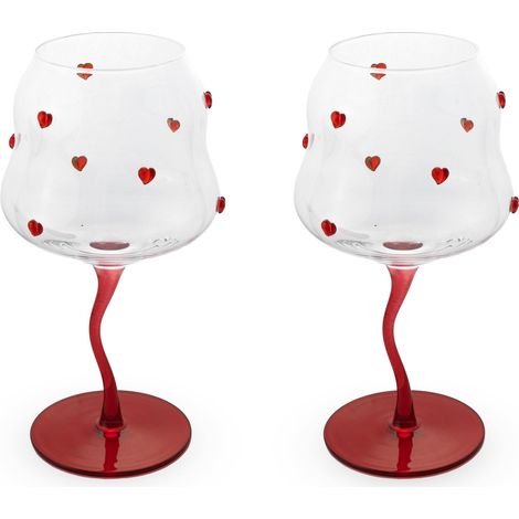 WD LifeStyle Set 2 Calici Cocktail 450 Ml Decoro Cuori Rossi