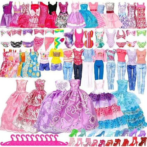 50-teiliges Set Barbie-Puppenkleider, Schuhe, Schmuck, Kleidung und Accessoires D
