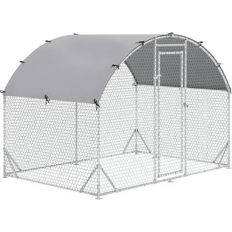 Recinto para gallinero de acero galvanizado 280x190x197 cm con cubierta UV, plateado (1/5)